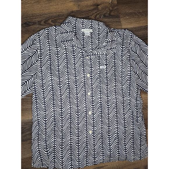 Vintage 90s Guess Jeans USA Men’s Button Up Shirt XL Black White Wavy Stripe Mad - Picture 5 of 16